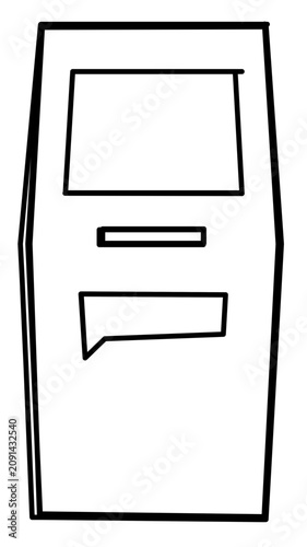 A minimalist flat vector line icon showing an ATM cash terminal, useful for mobile banking, location pins, finance dashboards, and payment services.