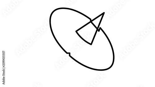 A clean flat vector line icon of a satellite dish with a minimal tech feel for data links, streaming platforms, and remote signal menus.