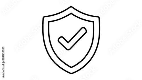 Clean flat vector line icon with a checked shield, perfect for secure payments, protected profiles, quality assurance, and verified status designs.