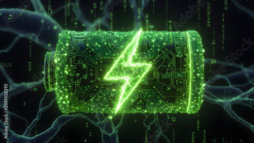 Technology battery high power electric energy, Battery to electric cars and mobile devices with clean electric, Green renewable energy battery storage future, Technology digital abstract background