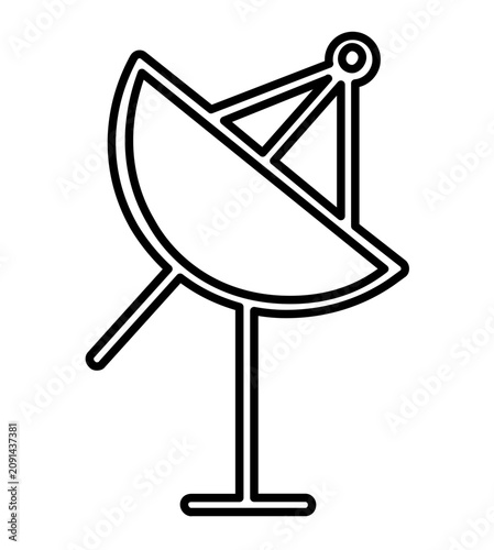 Minimal clean flat vector line icon showing a satellite dish antenna, ideal for wireless service maps, broadcast controls, and tech menus.