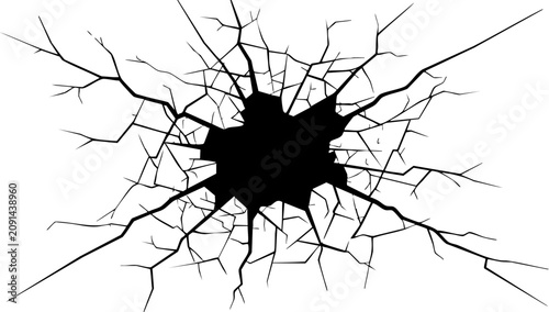 Foto Cracked surface illustration black fracture lines on white background