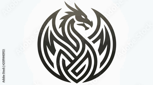 Quadro su tela Dragon illustration with Celtic knot design on a white background