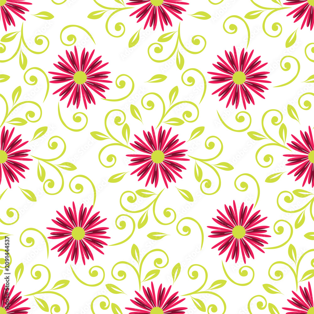 Fototapeta premium Seamless valentine flower pattern background, with leaf floral elegant decor.