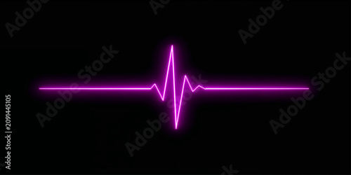 Canvastavla Neon Blue Heartbeat ECG Pulse Wave Line on Black Background, Medical Cardiology