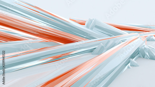 Abstract 3D glass beams and geometric blocks in blue and orange futuristic composition