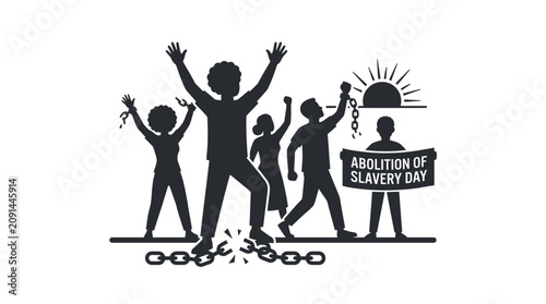 фотографія Silhouettes celebrating abolition of slavery day with broken chains