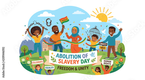 Cuadro en lienzo Diverse people celebrating Abolition of Slavery Day.