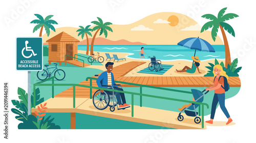 Wheelchair accessible beach with ramp and inclusive resort features