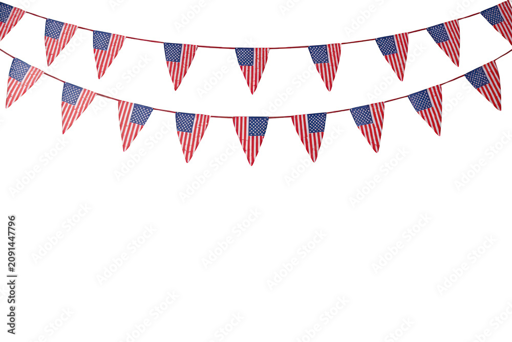 Obraz premium American flag bunting creating a patriotic border, celebrating usa holidays like 4th of july, transparent background