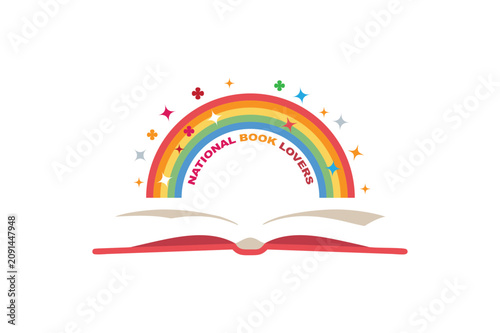 National book lovers colorful rainbow logo with open book