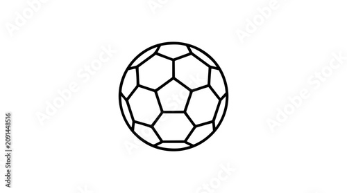 Soccer ball vector icon in clean black outline, hand-traced minimalist football illustration with geometric panels, sporty tournament emblem, scalable SVG design for team branding and game graphics
