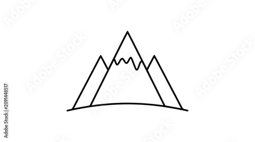 Snow capped mountain range vector icon with clean ridgelines, minimalist hand-drawn nature illustration for trekking, ski resort, travel maps, outdoor adventure, landscape, and scalable SVG design