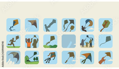 Bilde på lerret Design an original vector collection of 32 kite icons isolated on a solid white background