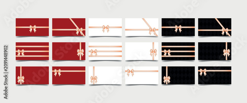 Foto Luxury Editable Card Template Collection with Champagne Satin Bows on Red, White