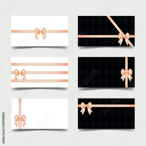 Luxury Editable Card Template Collection with Champagne Satin Bows on White and Black Backgrounds