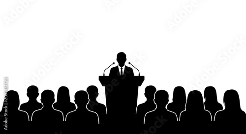 Photos A speaker at a podium addressing an audience black silhouette audience presentat