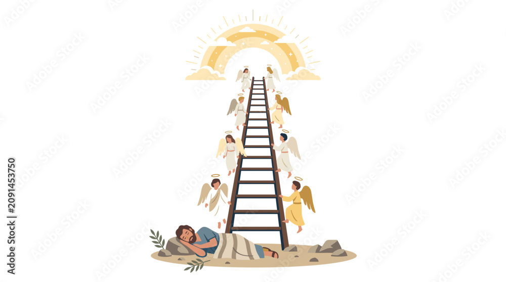 Obraz premium Jacob's Dream Stairway to Heaven with Angels Ascending and Descending