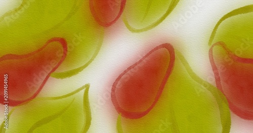 Bild auf Leinwand Watercolor pear fruit and leaf pattern background