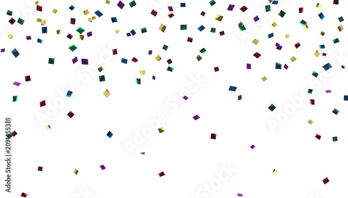 Shiny colorful confetti falling against transparent background