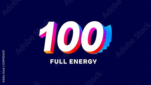 Vibrant 100 Full Energy Gradient Text, Colorful Typography Design, Bold Numbers Illustration, Energetic Graphic Element