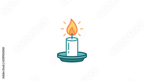 Картината върху платно A lit white candle on plate.
