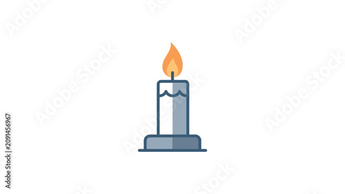 Canvas Print Burning candle with orange flame.