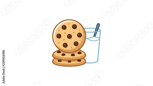 Foto Chocolate Chip Cookies and Glass Milk.