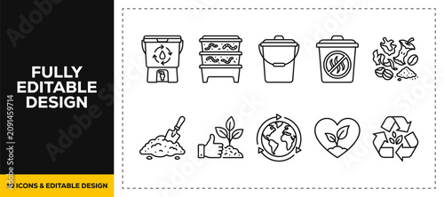 Tableau sur toile flat vector illustration line art icon bundle set design highlighting nature env