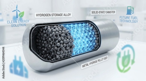 Cross section of a solid state hydrogen storage canister with metal hydride pellet bed