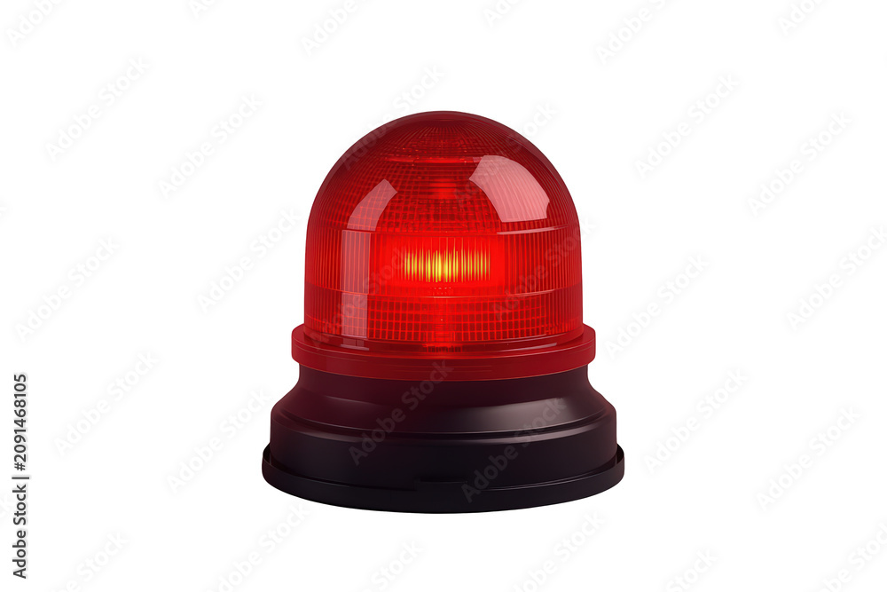 Fototapeta premium Red emergency beacon light flashing, signaling warning and alert for hazardous situations, transparent background