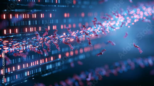 Liquid Biopsy Oncology Concept with ctDNA Fragments and AI Genomic Sequencing Analysis Futuristic oncology visualization showing circulating tumor DNA fragments suspended in a glow