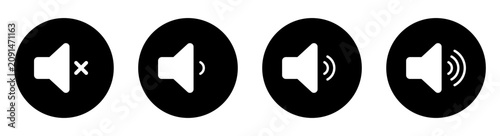 Tableau sur toile Sound Volume Icons Set, Mute to Max Audio Control Glyphs in Black Circles, User