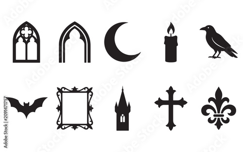 Tableau sur toile Gothic horror and occult collection of silhouette icons with silhouette mysterio