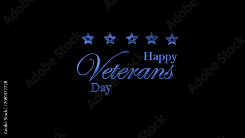 The image text Happy Veterans Day with blue glittering gold on a black background with shining stars is perfect for Veterans Day greeting cards,
social media posts, and event flyers.
