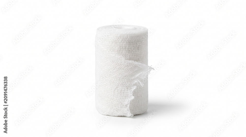 Obraz premium A roll of white medical bandage on a white background