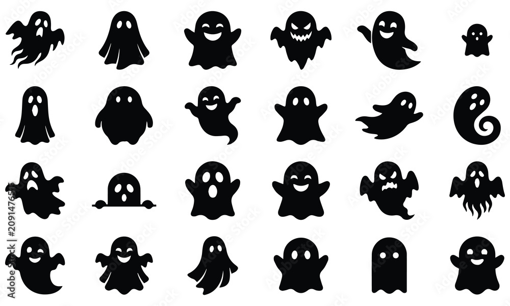 Obraz premium Diverse collection of spooky halloween ghost icons on white background