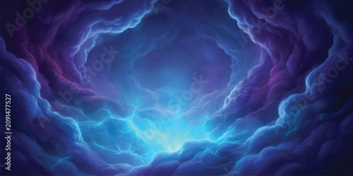 Billede på lærred Mystical Aurora Passage: A swirling vortex of cosmic clouds, illuminated by a vibrant, ethereal glow from within, evokes a sense of wonder and the unknown