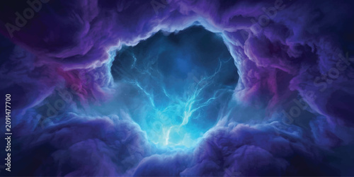 Canvastavla Cosmic Nebula Portal: A surreal, vibrant portal of glowing blue energy is enveloped by swirling purple and pink cosmic clouds, hinting at the vastness of space and the unknown