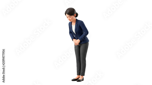 Japanese Businesswoman Bowing Respectfully in a Professional Manner PNG Isolated on transparent background
