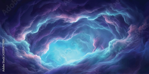 Foto Cosmic Wonder: An ethereal nebula swirls with vibrant hues of purple, blue, and pink, creating a breathtaking celestial spectacle reminiscent of a cosmic dreamscape or a gateway to another dimension