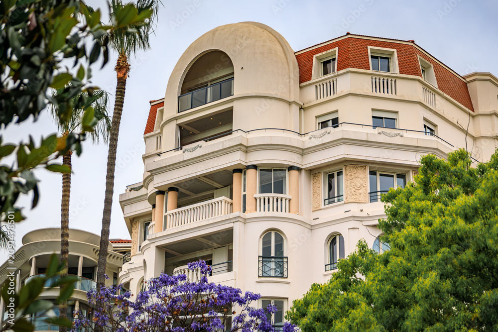 Fototapeta premium Ornate Haussmann style architecture lines the Croisette in Cannes, France