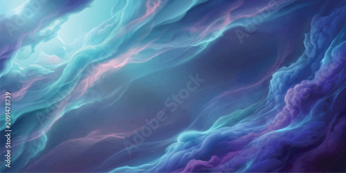 Konstfotografi Nebula and Cosmic Clouds: Swirling ethereal clouds of vibrant blues, purples, and pinks form a mesmerizing nebula, evoking the vastness and mystery of the cosmos