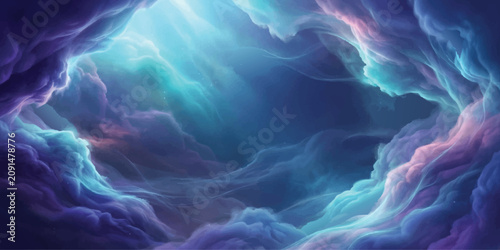 Photos Cosmic Dreamscape: Ethereal clouds swirl in a vortex of blues and purples, illuminated by a divine light, creating a surreal and dreamlike atmosphere that transports the viewer to another realm