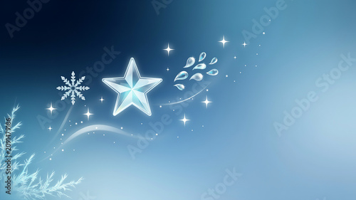 Snowflake and Stars Sparkling on Dark Blue Winter Night Background