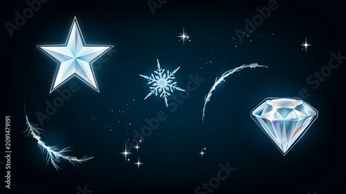 Glowing Christmas Star and Sparkling Diamond with Celestial Elements on Dark Cosmic Background