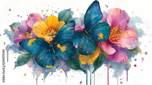 Butterflies rest among colorful floral blossoms.