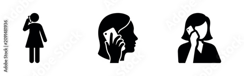 Photos Icons of women using smartphones: in full body, profile view, and upper body