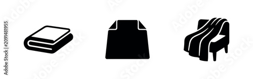 Obraz na plátně Icons of folded blanket, duvet cover, and armchair with draped blanket