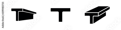 Fotografie T-beam profile icon set in various styles, a structural steel element for construction and engineering